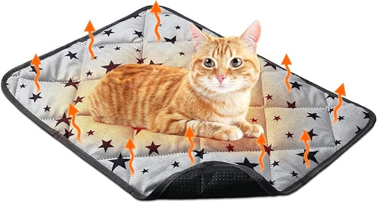 Self Warming Cat Bed Self Heating Dog Mat Star Pattern Warm Thermal Pet Pad Reflects Body Heat Washable Soft Puppy Crate Pad Anti Slip Kennel Mat for Pets(Grey,18'' L X 24'' W X 0.4'' Th)