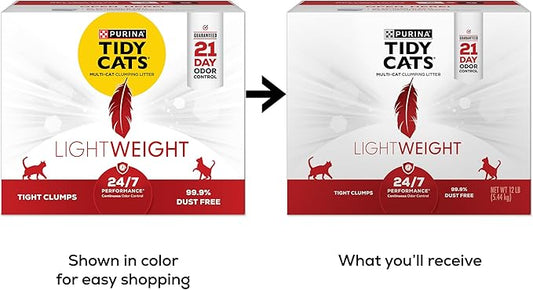 Purina Tidy Cats Lightweight, Low Dust, Clumping Cat Litter Odor Control 24/7 Performance Multi Cat Litter - 12 lb. Box