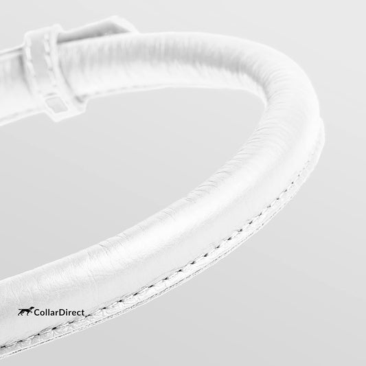 CollarDirect Rolled Leather Dog Collar, Soft Padded Round Puppy Collar, Handmade Genuine Leather Collar Dog Small Large Cat Collars 13 Colors (6 Inch, White Textured)