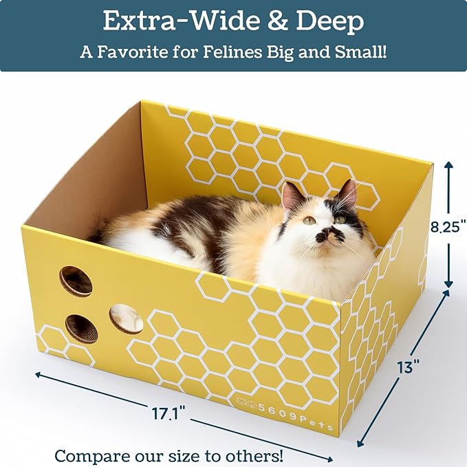 Heavy Duty Cardboard Cat Scratcher Box with Refillable Double-Sided Cat Scratching Board for Indoor Cats