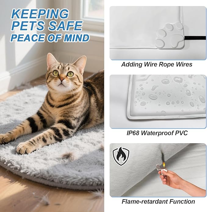 Dog Heating Pad, 36×24 in Large Heating Pad, Waterproof Smart Thermostat Metal Protective Tube Whelping Box for Dogs, Contains a Plush Fabric Cloth Cover Heated Dog House - Grey