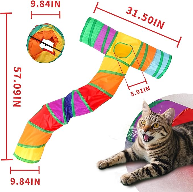‌Coolcandy Cat Tunnel & Interactive Cat Toy Indoor, S-T Shape Tunnel Toys for Indoor Cats, Collapsible Interactive Peekaboo Cave with Play Ball, for Multi-Way Play & Small Animals