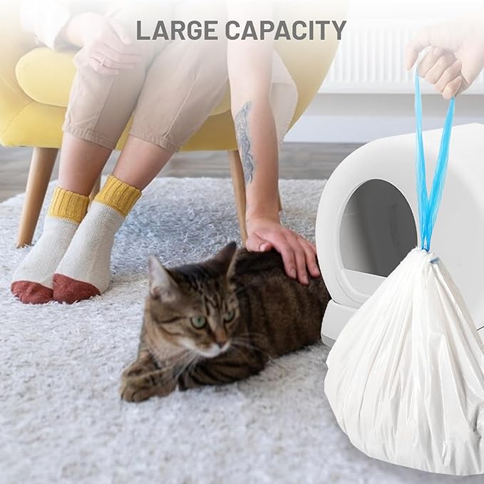 60pcs Cat Litter Bags for MeoWant MW-SC01/MW-SC02/MW-LR01 Self-Cleaning Cat Litter Box Liner, Automatic Self Cleaning Cats Waste Bags for Self-Cleaning Cats Liners with Drawstring Pet Waste Boxes Bag