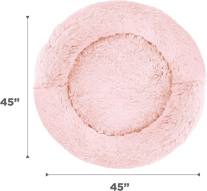 Best Friends by Sheri Original Calming Donut Dog and Cat Bed, Shag Faux Fur, Cotton Candy Pink, XL (45in x 45in) - Anxiety Relief for Pets Up to 150 lbs