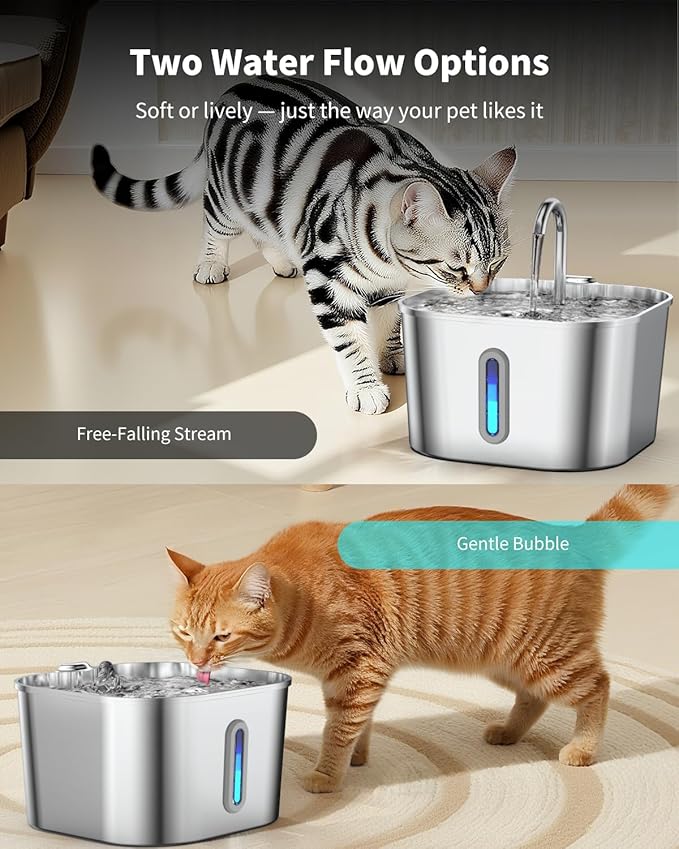 Cat Water Fountain Stainless Steel, 74oz/2.2L Cat Fountain with Quiet Pump, Automatic Pet Water Dispenser, Ideal for Multi-pet Homes, Fresh & Clean Water for Cats and Dogs