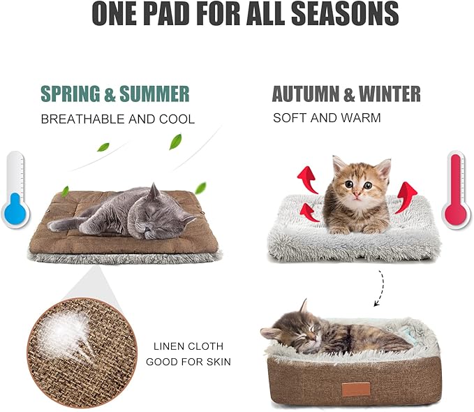 Cat Bed Self Warming, Foldable Self Heated Cat Mat with Removable Cover Heating Pad 24 x 20 inch Extra Warm Thermal Pet Pad for Indoor Outdoor Cats, Non-Slip Bottom Washable Non Electric, Khaki