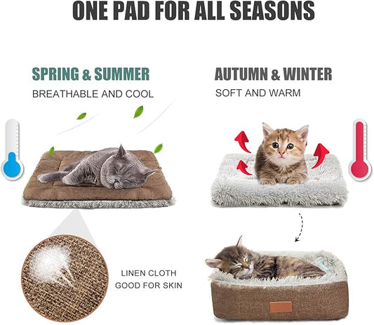 Cat Bed Self Warming, Foldable Self Heated Cat Mat with Removable Cover Heating Pad 24 x 20 inch Extra Warm Thermal Pet Pad for Indoor Outdoor Cats, Non-Slip Bottom Washable Non Electric, Khaki