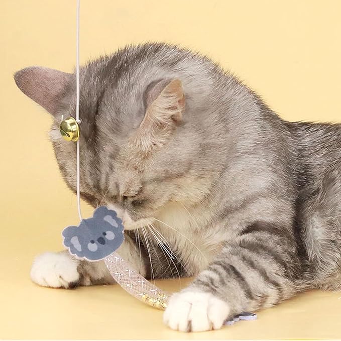 Cat Wand Toy, 3 PCS Natural Wooden Handle Teaser Wand Cute Interactive Kitten Wand Fun Kitty Toy, Unbreakable Kitten Stick for Indoor Cats