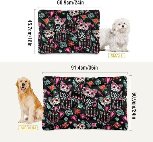 Pet Bed Gothic Cat Sugar Skull Dog Bed Mat Absorbing Non Slip Pad Pet Sleeping Mat for Small, Medium, and Large Dogs Puppy Cat 36 in x 24 in