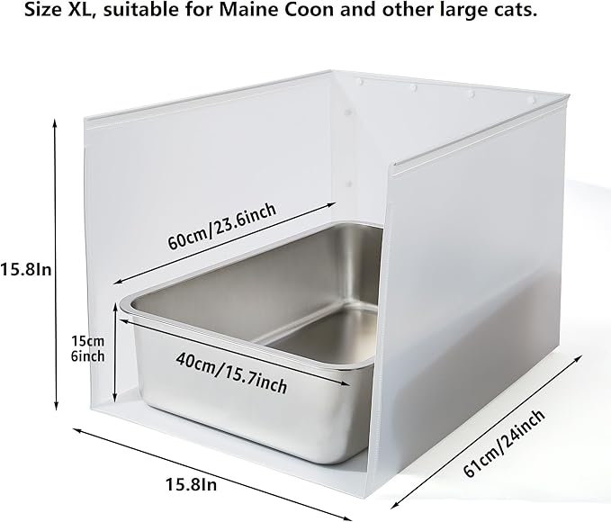 2Pcs Large Cat Litter Box, Stainless Steel Metal Box for Cats, XL Kitty Litter Box with Enclosure, Premium Odor-Free Design
