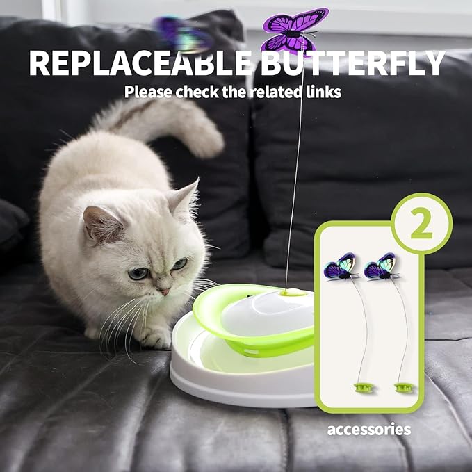 ALL FOR PAWS 2 in 1 Interactive Cat Butterfly Flutter Toy with Rolling Balls Automatic Kitten Spinner Toys for Indoor Cats