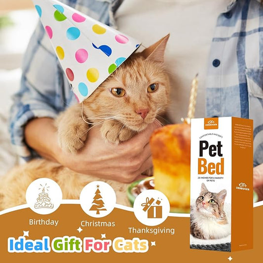 20in Washable Cat Beds for Indoor Cats - Round Donut Pet Bed for Cats, Small Dogs, Puppy, Kitten - Anti-Slip Bottom, Calming Bed Gift - Brown