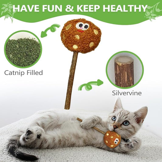 Silvervine Sticks for Cats, Lollipops Catnip Toys & Cat Chew Toy for Teeth Cleaning, Cat Toys for Indoor Cats (3-Pcs)