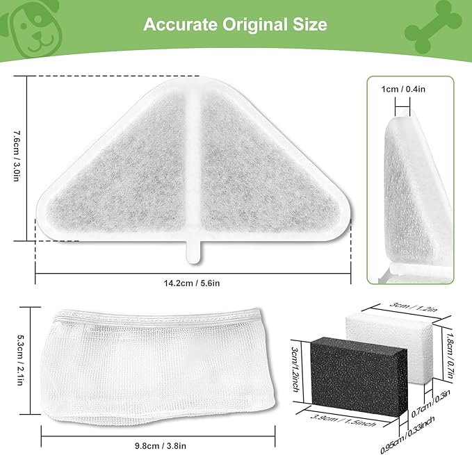 6 Sets of Replacement Filters for 230oz/7L Dog Water Fountain, GISOFIK Cat Water Fountain Filter, 5 Layers Filtration System Pet Fountain Filters Replacement (6 Filters+6 Mesh Bag+8 Sponge)