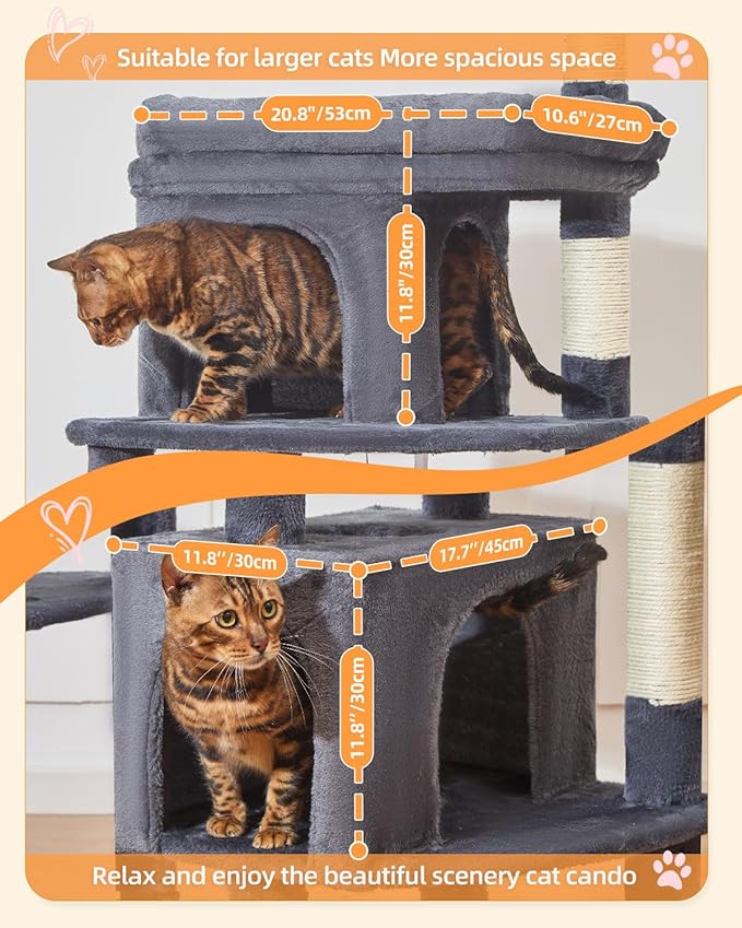 Taoqimiao MS032G 83In Cat Tree for Indoor Cats Large Adult, XXL-Cat Tower, Suitable 20lb+ Heavy Duty Large Cats, 2 Luxurious Cat Cando with 8 Scratching Posts,Oversized Metal Hammocks,Smoke Gray