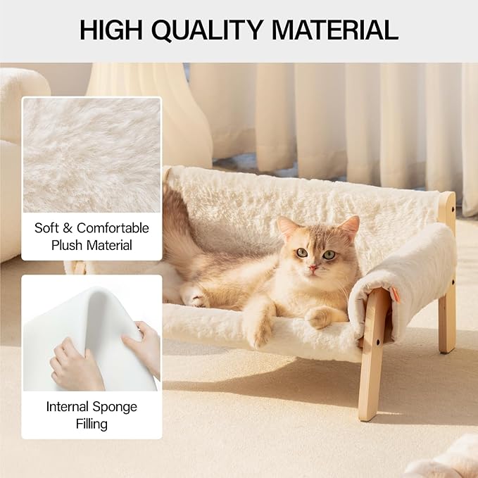 MEWOOFUN Cat Couch Bed, Pet Sofa for Indoor Cats Wooden Indoor Elevated Cat Beds with Removable Mattress Cover Suitable for Kitty, Puppy or Small Animal (White, Medium)