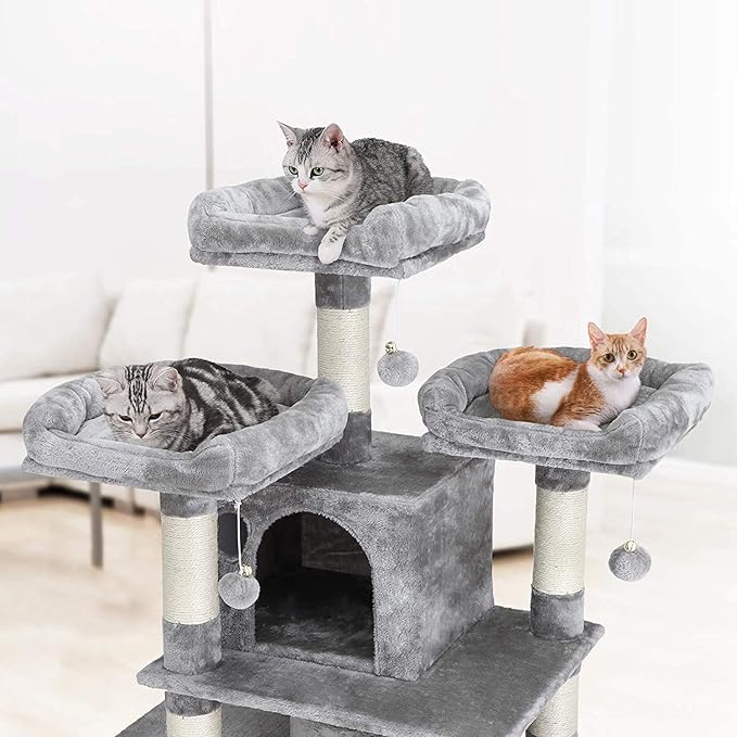 Feandrea 67 Inches Multi-Level Cat Tree for Large Cats, with Cozy Perches, Stable, Light Gray UPCT18W