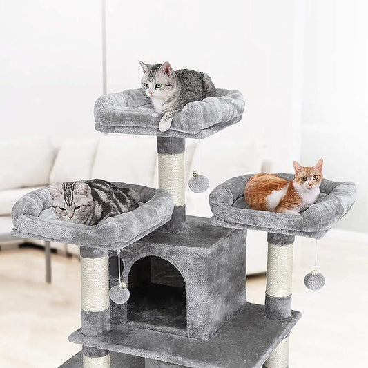 Feandrea 67 Inches Multi-Level Cat Tree for Large Cats, with Cozy Perches, Stable, Light Gray UPCT18W