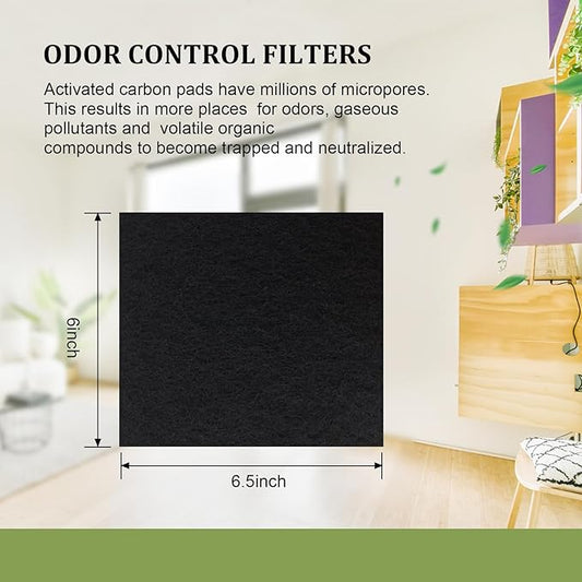 8 Pack Charcoal Cat Litter Box Replacement Filter for Hooded Cat Box, 6 x 6.5Inch Carbon Odor Filters, Black