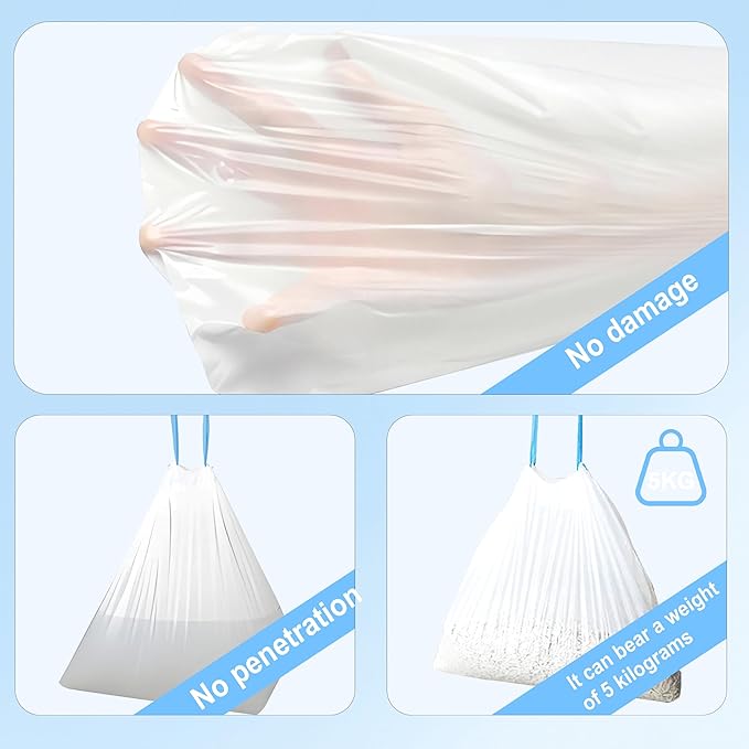 Litter Box Liners, 100 Count Drawstring Cat Box Liners, Tear Resistant Heavy Duty Cat Litter Bags for Litter Box, Pre-Separated for Easy Access, Easy Clean Up, Pet Supplies 25"x 16", White