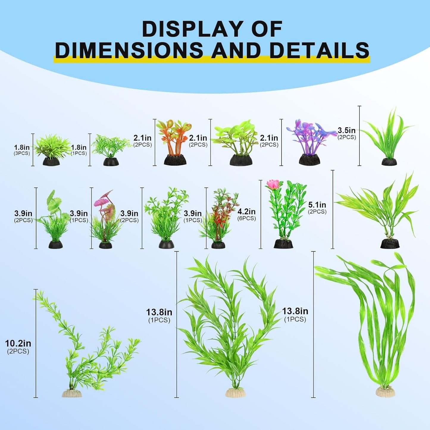 30Pcs Aquarium Plants, Green Fish Tank Plants, Artificial Aquarium Fish Tant Decor Plants, Plastic Water Grass Fish Tank Decorations