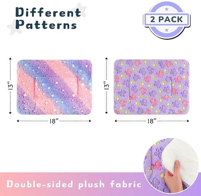 2 Pack Cat Blanket for Indoor Cat, Warm Calming Kitten & Puppy Beds for Anxiety and Stress, Washable Small Dog Mat for Crate, Fuzzy Pet Blankets