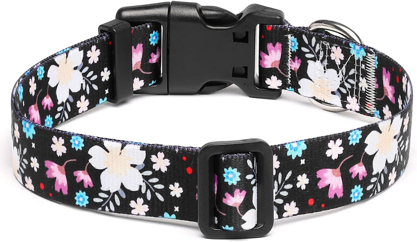 Mercano Adjustable Dog Collar - Special Design Patterns, Soft Nylon Comfortable Sturdy Pet Collar for Small Medium Large Dogs (M, Floral White)