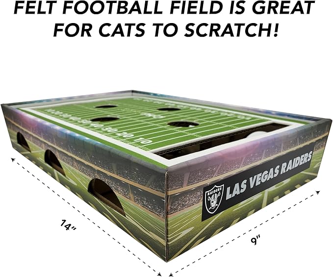 NFL Las Vegas Raiders Cat Scratcher Box, Game Day Cat Toy, NFL Football Field Designed Cat Scratcher and Lounge, Stimulating Cat Game