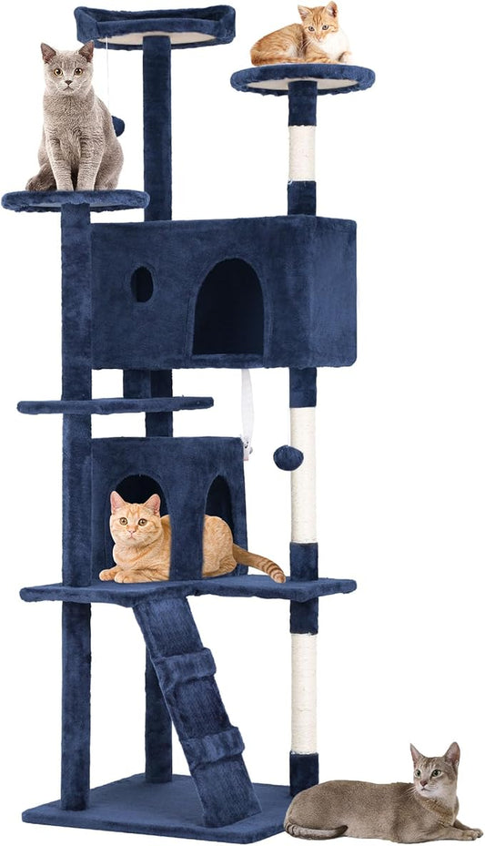 BestPet 70in Cat Tree Tower for Indoor Cats,Multi-Level Cat Furniture Activity Center with Cat Scratching Posts Stand House Cat Condo with Funny Toys for Kittens Pet Play House,Navy Blue