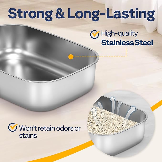 VIVOHOME XL Stainless Steel Cat Litter Box with Cover and Steps, 23'' x 17'' x 12'' Large Metal Litter Box for Cats with Scoop, Easy to Clean, Non-Slip, Ideal for Big or Multiple Cats, Light Gray