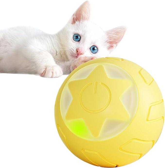 Interactive Cat Ball Toy, Intelligent Cat Toys with LED Lights, Automatic Moving Rolling Ball for Indoor Kitten, Kitten Automatic Toy