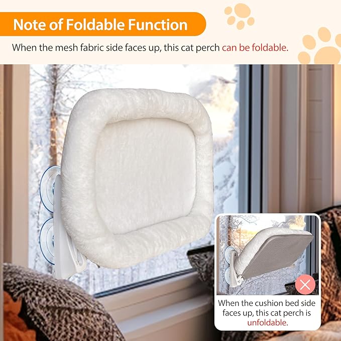 L&W BROS. 2PC Cat Window Perch Cushion Bed Cat Window Hammock with 4 Updated Suction Cups Easy to Assemble Cat Window Bed for Heavy Large Cats (L 2Pc)