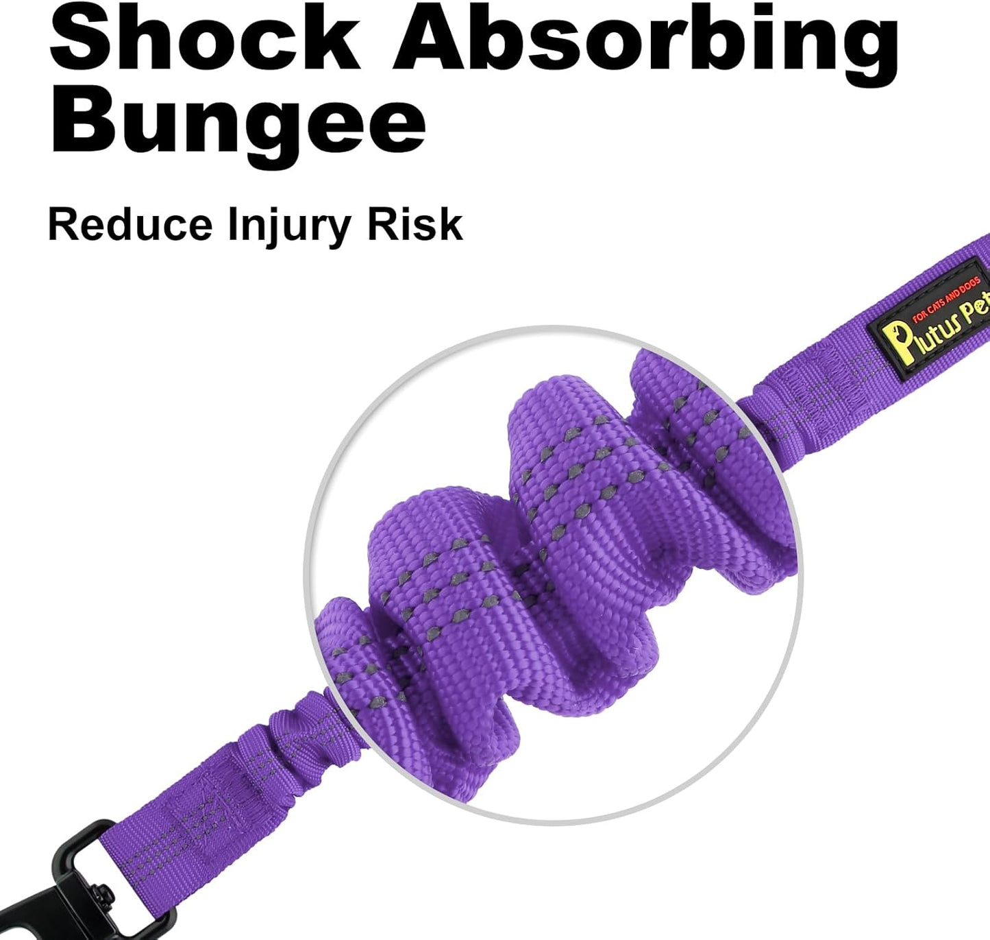 Plutus Pet Dog Seat Belt for Car, Adjustable Dog Car Harness with Carabiner Clip, Reflective Safety Dog Seatbelt Leash with Elastic Bungee, Purple