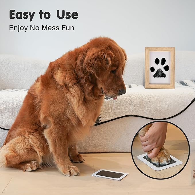Inkless Paw Print Kit for Dogs,Cats & Babies – Clean Touch Dog Nose & Baby Handprint Kit, Mess-Free Ink Pad with 4 Pads & 2 Wooden Frames – Keepsake Gifts for Pet Owners & New Moms