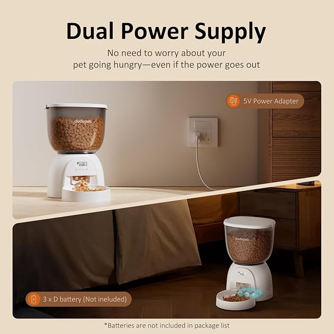 5L/21 Cup Automatic Cat Feeder, Timed Cat Dry Food Dispenser, Automatic Pet Feeders Dual Power Supply, 6 Meal Programmable 1-20 Portion Cats Feeder, Auto Dog Feeders,Pet Food Dispenser for Cats, Puppy