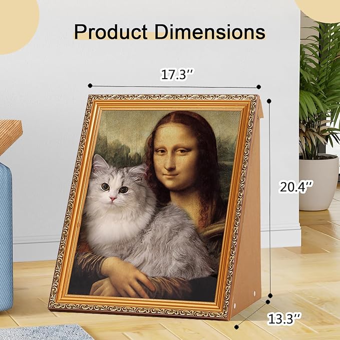 Mona Lisa Cat Scratcher Bed - 3D Art Armrest Design, 50lbs Eco-Friendly Cardboard, No-Tools Assembly for Cats/Rabbits