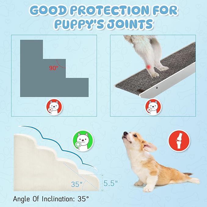 Dog Steps for Small Dogs, 4-Step Dog Ramp and Stairs for High Beds and Sofa, Non-Slip Pet Stairs for Small Dogs and Cats, Removable and Easy to Clean Pet Stairs, Beige