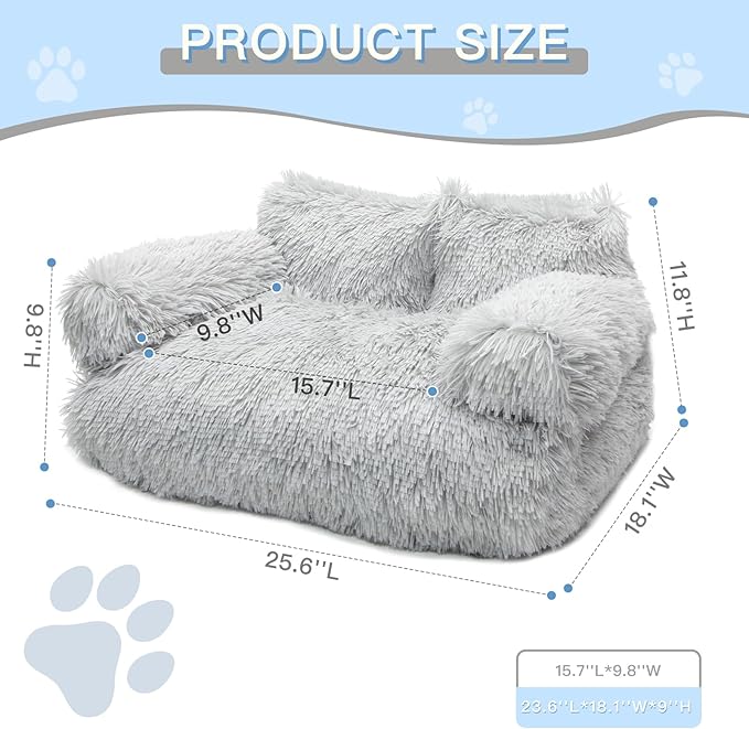 Cat Couch Bed for Indoor Cats, Calming Pet Sofa Puppy Sleeping Bed with Removable Washable Cover, Cute Dog Couch and Kitty Lounge Chair for 18lbs Cat & Small Dog(Plush Gray)