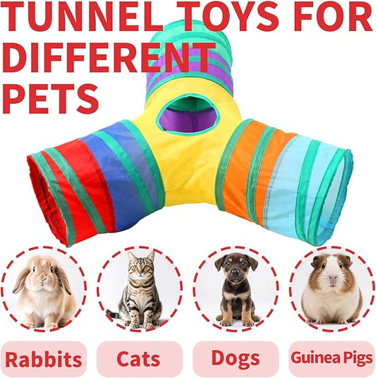 ‌Coolcandy Cat Tunnel & Interactive Cat Toy Indoor, Y-Shape 3-Way Tunnel Toys for Indoor Cats, Collapsible Interactive Peekaboo Cave with Play Ball, for Multi-Way Play & Small Animals