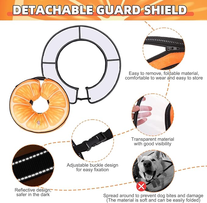 KOOLTAIL Inflatable Dog Cone Collar, Protective Dog Recovery E Collar for Medium Large Dogs After Surgery, Soft Adjustable Dog Neck Donut Cone with Enhanced Anti-Licking Does Not Impede Vision, M+