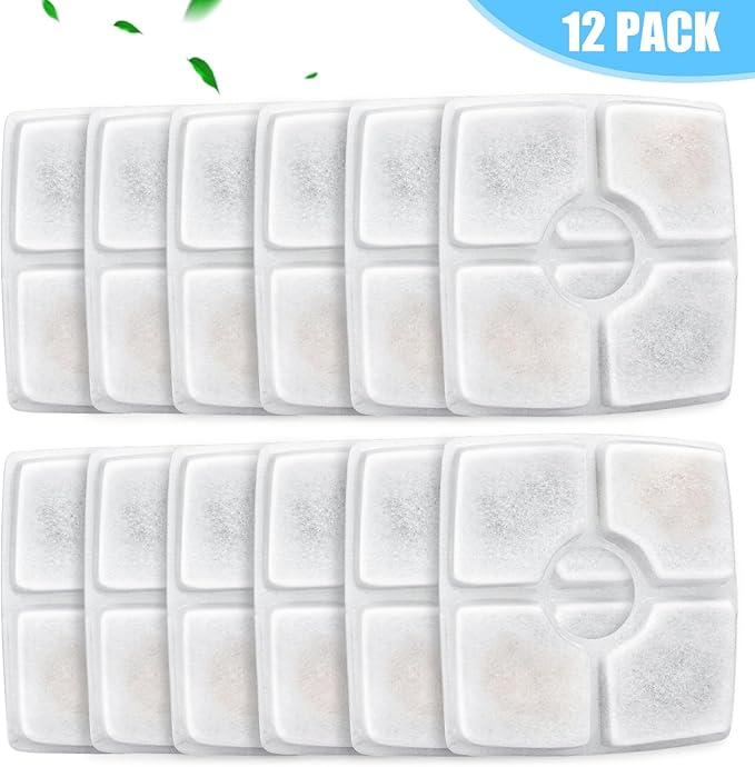 Cat Water Fountain Filter Replacement, 12 Pack Cat Fountain Filters Compatible with Top Square 84oz/2.5L Automatic Pet Fountain Dog Water Dispenser, 3 Filtration System Replacement Pet Filters