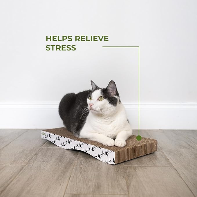 Best Pet Supplies Cat Scratcher, Wave Shaped Reversible Cardboard, Claw Safe, Durable, Natural Recycled Materials, Supports Active Play, Pack of 2