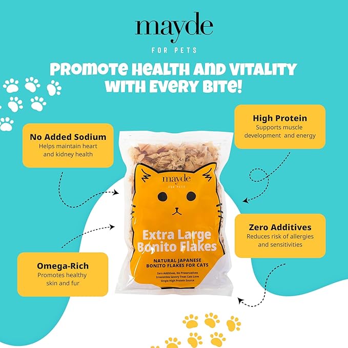 Mayde Bonito Flakes for Cats & Dogs, All-Natural High-Protein Treats, Extra Large 4oz Bag