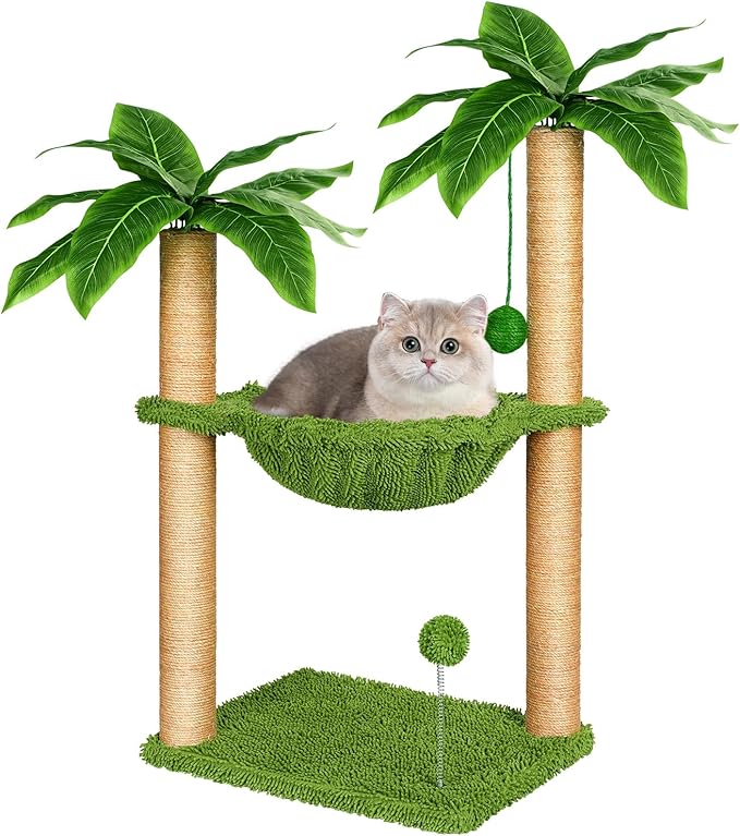 Dohump Cat Tree with Hammock and Premium Sisal Scratching Post,Activity Dangling Ball and Spring Ball for Indoor Kittens/Cats