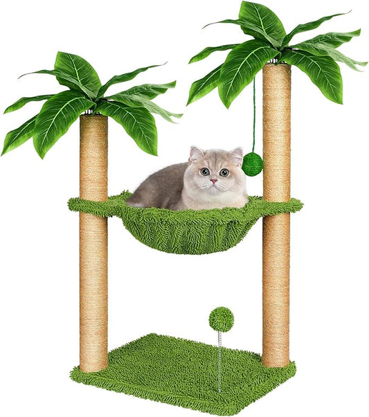 Dohump Cat Tree with Hammock and Premium Sisal Scratching Post,Activity Dangling Ball and Spring Ball for Indoor Kittens/Cats
