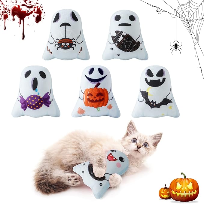 Dorakitten Catnip Toys Interactive Cat 5PCS Cats Chew Plush Ghost Toys & Pet Stuffed Nip Pillow & Kitten Best Kicker Toy Cute and Soft Teething Supplies for Moving Kitty Indoor