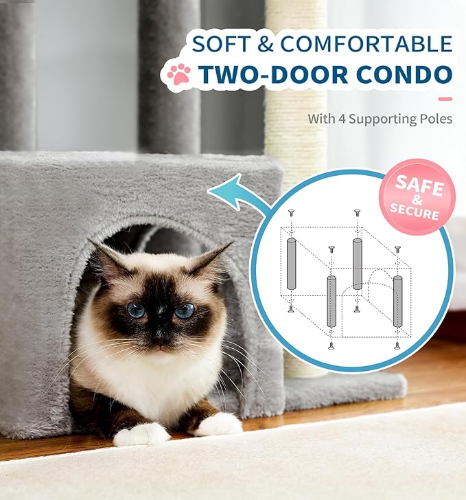 Made4Pets Cat Tree, Carpet Cat Tower Grey for Indoors Cats, Cute Wood Kitty Condo with Scratching Post and Pad, 29" Multi-Level Modern Activity Climbing Furniture for Small and Medium Cats