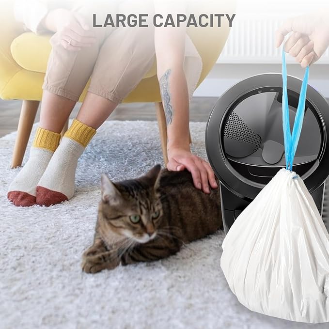 60pcs Cat Litter Bags for Litter Robot 4, Automatic Self Cleaning Cats Litter Box Waste Bags for Self-Cleaning Cat Box Multiple Cats Liners with Drawstring Pet Self Cleaning Waste Boxes Bags Liners