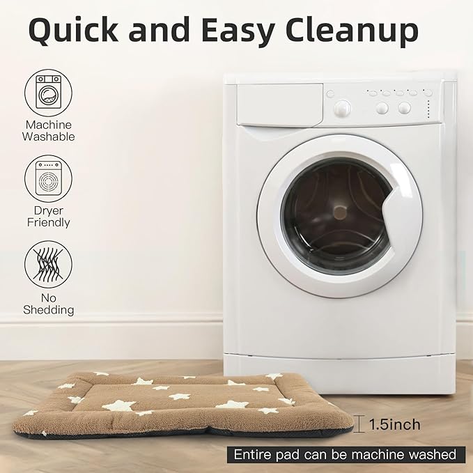 Mora Pets Dog Crate Pad Dog Kennel Bed Crate Mat for Large Dogs Washable Cute Star Pet Bed for Cage Ultra Soft Flat Pillow Cushion for Cozy Sleeping Anti-Slip Brown 42 x 27