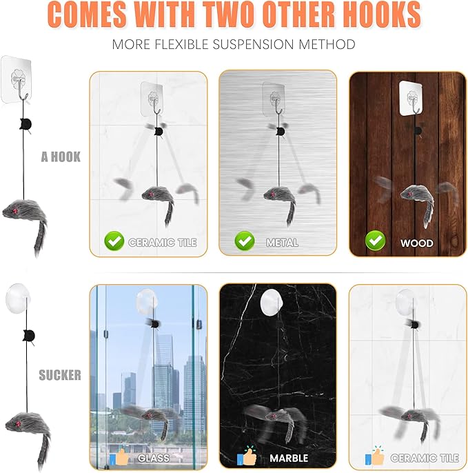 FYNIGO 2 Pcs Self Play Hanging Door Cat Mouse Toys for Bored Indoor Adult Cats Kitten,Interactive Cat Mice Toys for Hunting Exercising Eliminating Boredom, for All Breeds